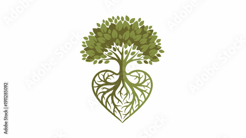 Tree with Heart Shaped Roots Illustration.