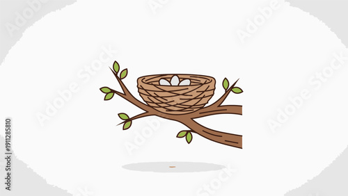 Birds Nest with Eggs on Branch.