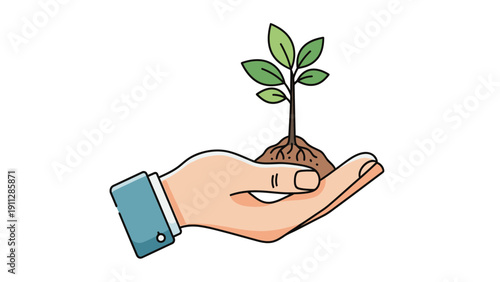 Hand Holding Small Green Plant Sapling.
