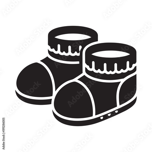Black and white illustration of a pair of baby booties