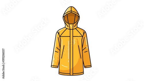 Digital illustration of a bright yellow hooded jacket with black outlines on a white background.
