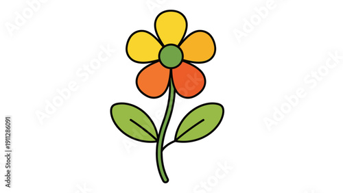 Simple Cartoon Flower with Yellow Orange Petals.