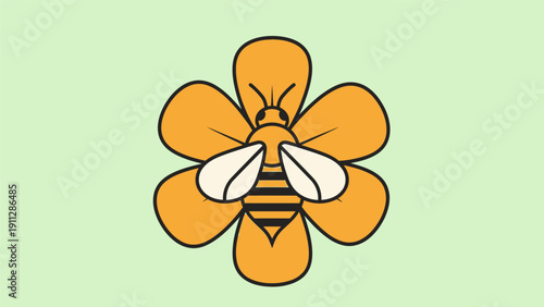Bee Illustration on Flower Isolated.