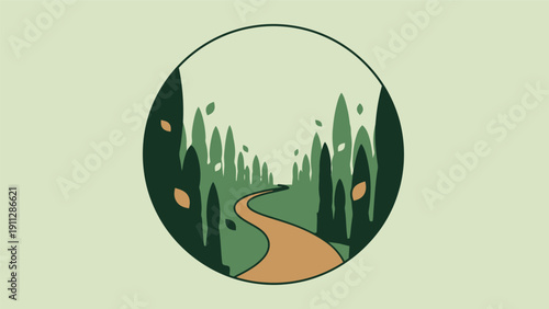 Winding Path Through Forest Landscape Illustration.