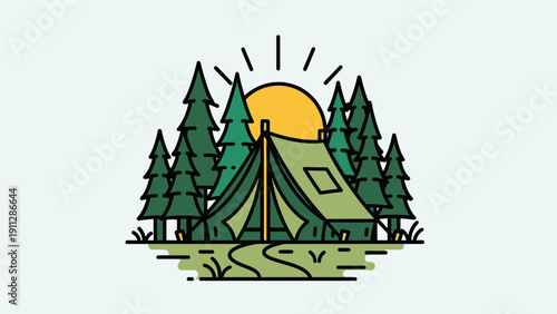 Camping Tent in Forest Illustration Design.