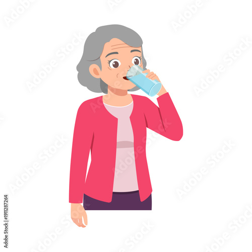 Elderly Woman Drinking Water From A Glass With A Calm Expression Senior Lady Staying Hydrated For Good Health
