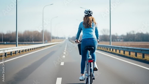 Wallpaper Mural Woman Wearing Helmet Riding Bicycle on Open Road, Sunny Day Torontodigital.ca