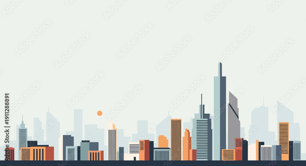 Fototapeta premium City Skyline with Modern Skyscrapers and Buildings.