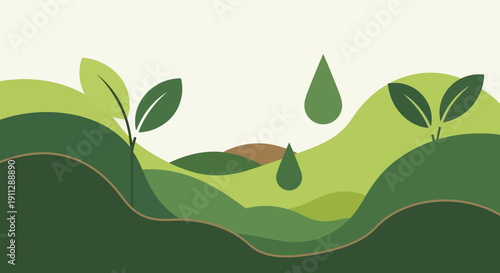 Green Leaves and Plants Growing Illustration.