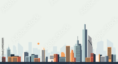 City Skyline with Modern Skyscrapers and Buildings.