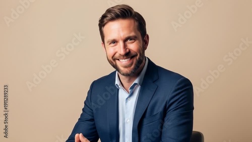 Wallpaper Mural Smiling Man in a Blue Suit Posing in a Studio, Corporate Professional Portrait Torontodigital.ca