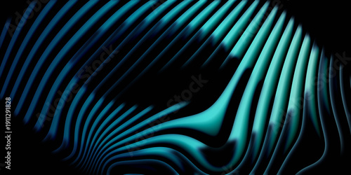 Canvas Print Abstract Fluid Waves in Electric Teal and Black