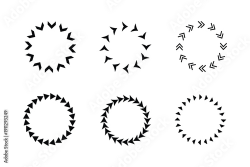 Circle arrows rotating collection on white background. Refresh, reload, recycle, loop rotation sign collection. Black circle arrows for infographics, web design. Vector illustration, design 