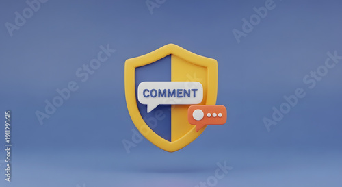 Yellow Shield with Comment Speech Bubble Icon.