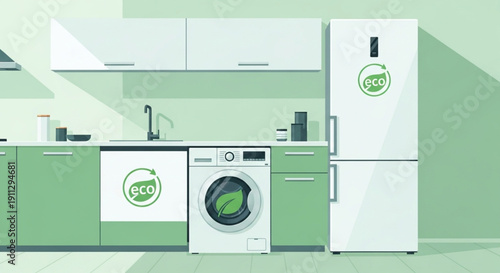 Eco Friendly Modern Kitchen Interior with Energy Efficient Appliances and Sustainable Home Concept Vector 