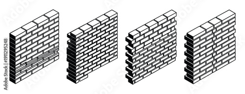 Brick wall sections with different patterns and textures for architectural exterior visualization