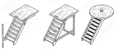 Collapsible wooden stairs and ladders for access and design
