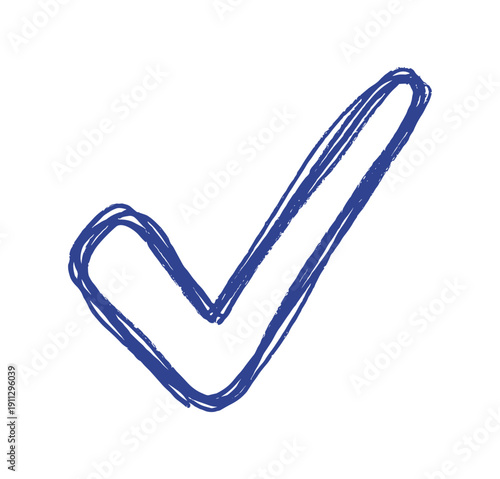 Double line blue check mark icon hand drawn with transparent background