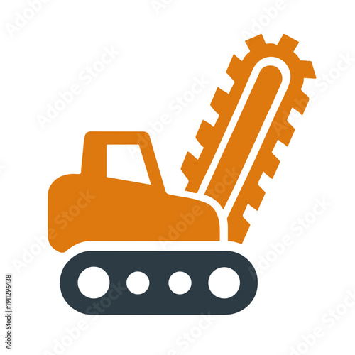 Flat Vector Icon of Trenching Machine