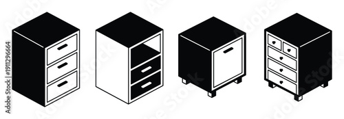 Isometric black furniture chests of drawers and cabinets collection