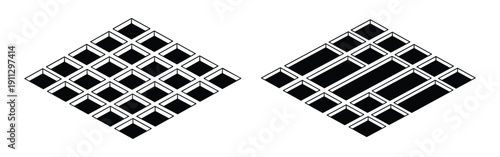 Isometric recessed ceiling pot light collection with square and circular designs for interior architecture