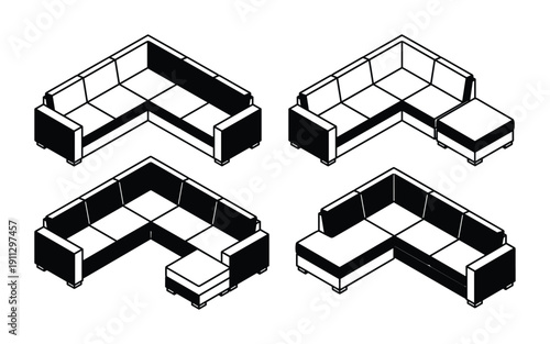 Isometric sectionals sofas with ottoman and chaise lounge elements