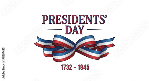 A Presidents' Day icon featuring a ribbon bow with American colors and text on a white background, symbolizing federal holiday and democracy.