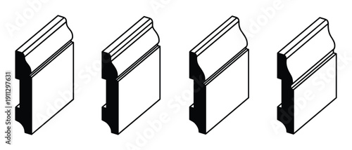 Isometric skirting board collection vector set, modern plinth molding styles for interior design elements