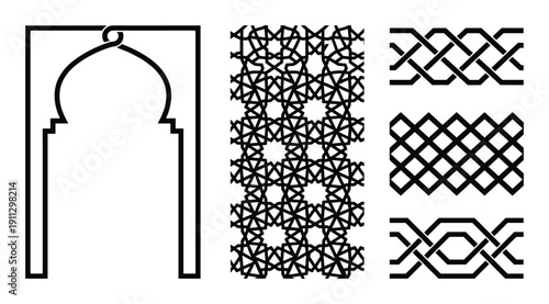 Moroccan arch frame and geometric lattice pattern for architectural design