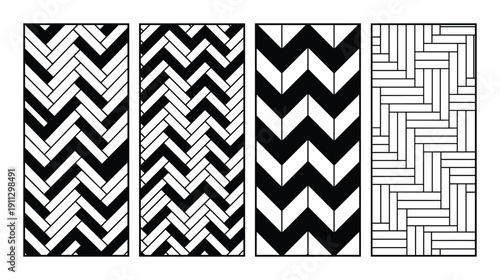 Seamless wooden floor pattern set with herringbone and basketweave textures