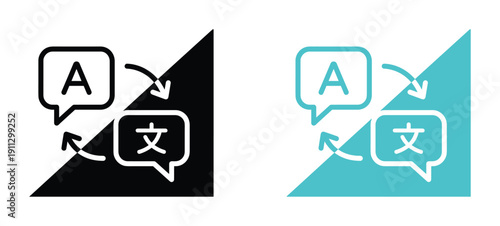Translation service icons with speech bubbles and language symbols for global communication interface vector