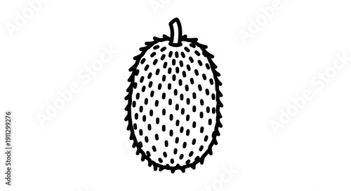A simple black and white drawing of a spiky fruit or vegetable.