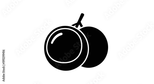 A simple black and white illustration of a fruit with a stem attached to it.