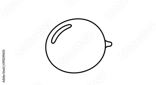A simple line drawing of a sphere or ball with a small protrusion on the right side and a curved line on the top left.