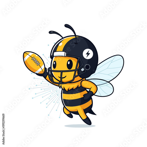 Cute Bee Mascot Playing American Football Wearing Helmet Illustration
