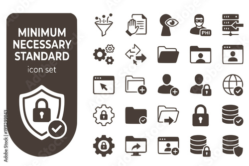 Minimum Necessary Standard Data-Minimization Limited-Disclosure Need-to-Know Minimal-PHI Necessary-Access HIPAA-Minimum Vector Icon Set - Minimum Necessary