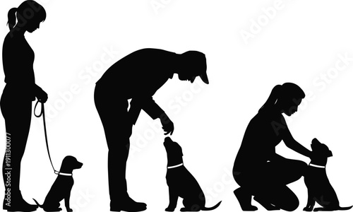 Silhouettes of People Training and Interacting with Puppies dog training puppy