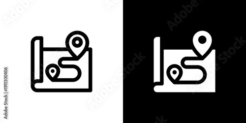Route icon concept with flat Black White Background. Vector illustration.