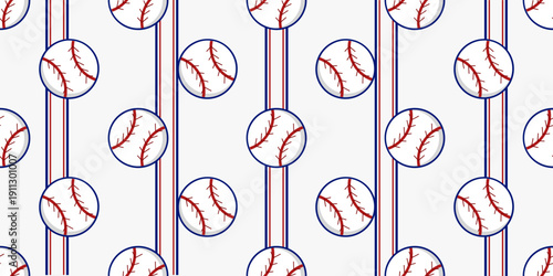 seamless baseball pattern with elegant vertical stripes and classic red-stitched balls.  suitable for fabric, backgrounds, and sports-themed projects.