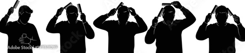 Man Combing Hair Silhouette Set, Hair Styling Steps Illustration, Male Grooming Process Isolated
