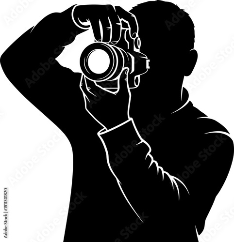 Professional Photographer Front View Taking Photo with DSLR Camera, Flat Vector Illustration