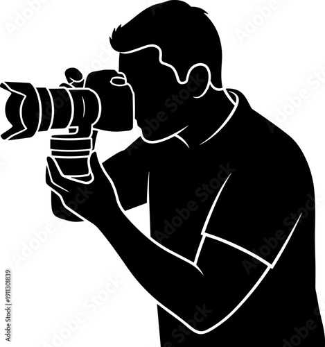 Professional Photographer with DSLR Camera Taking Photo, Flat Vector Illustration Isolated