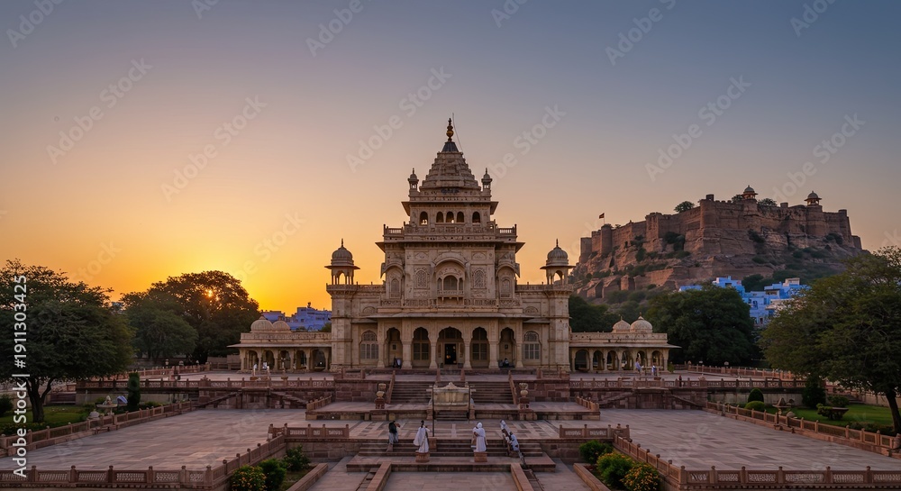 Fototapeta premium Historical architecture at sunset with building and fortress