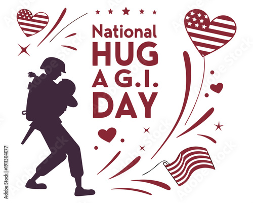 National Hug a Soldier Day Vector Illustration, Patriotism and Gratitude Design
