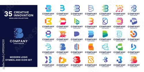 Collections of initial letter B logo design. Colorful letter A logo template.