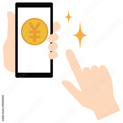 スマホ決済・電子マネーを扱う手元のイラスト素材