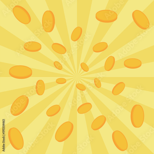 集中線と舞い散る金貨のキラキラ背景素材