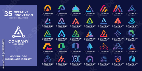 Collections of initial letter A logo design. Abstract symbol letter A logo template.