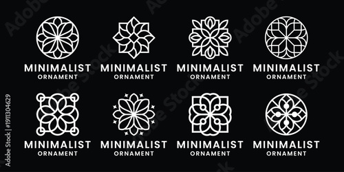 Set of Floral ornament logo design with black background