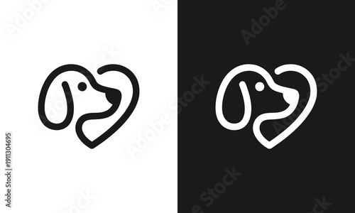 Simple dog care logo design template illustration. Dog logotype shape with heart love minimalist design vector icon symbol